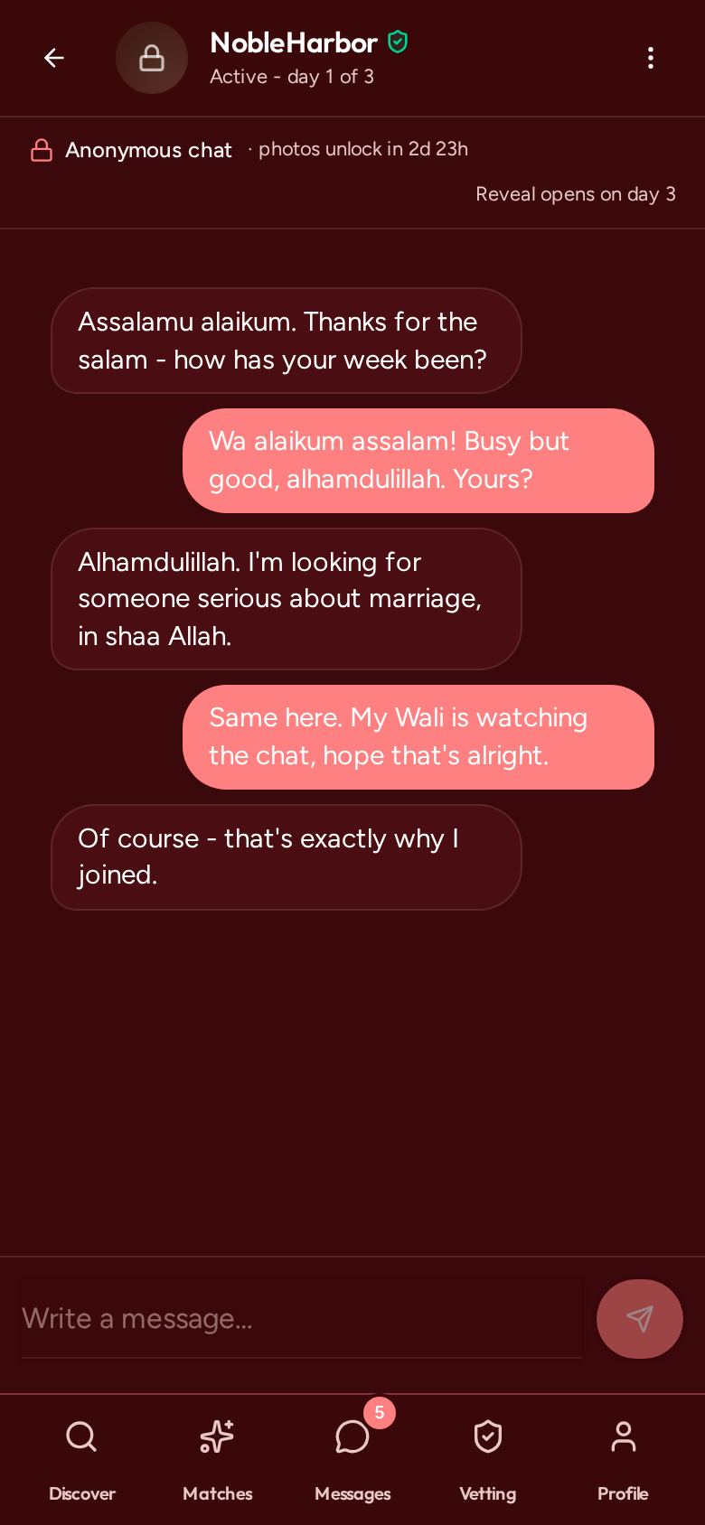 Anonymous 3-day chat with Wali observing