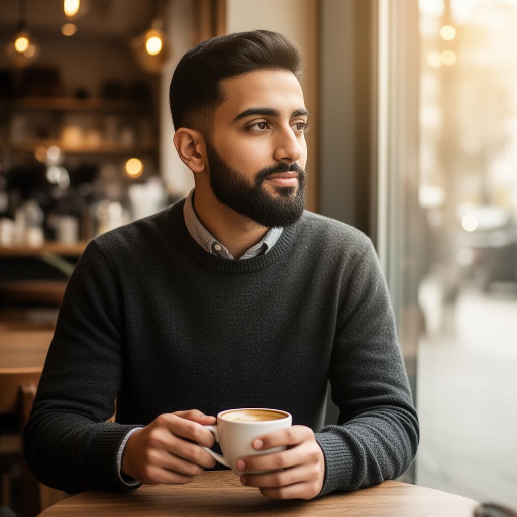Portrait of a young man looking thoughtfully into the distance.
